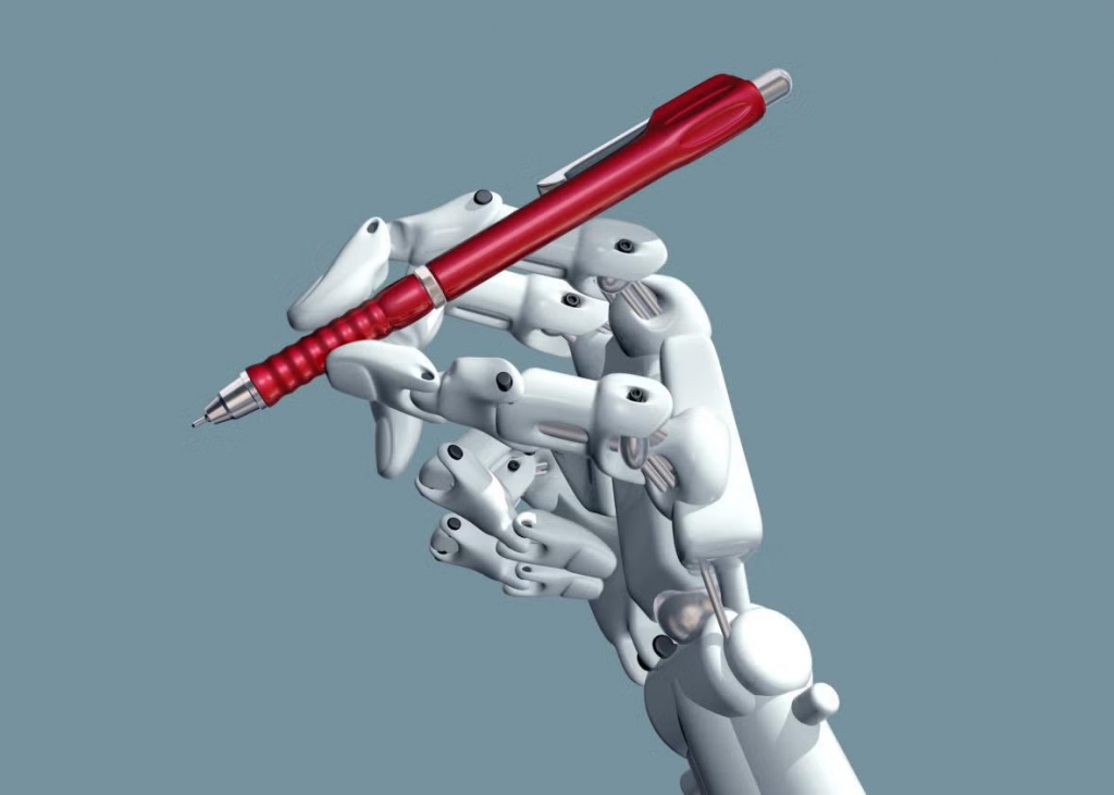 A robot's hand preparing to generate a chatgpt poem.