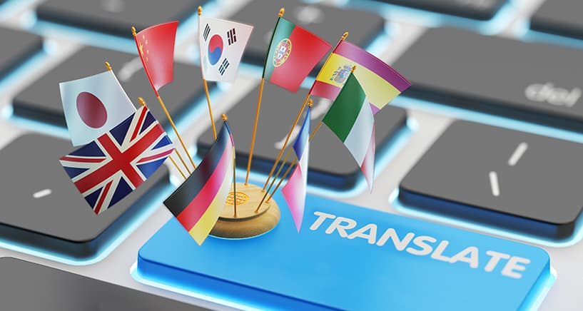 A translate button with different nations' flags being used in AI Translate
