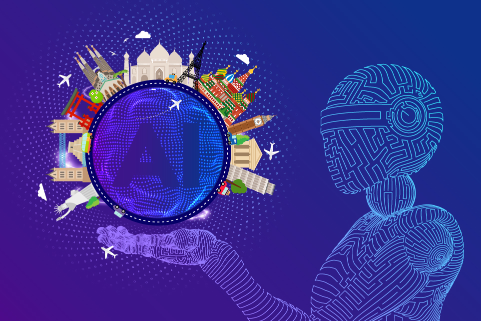 A robot organizing world trips using AI Trip Planner.