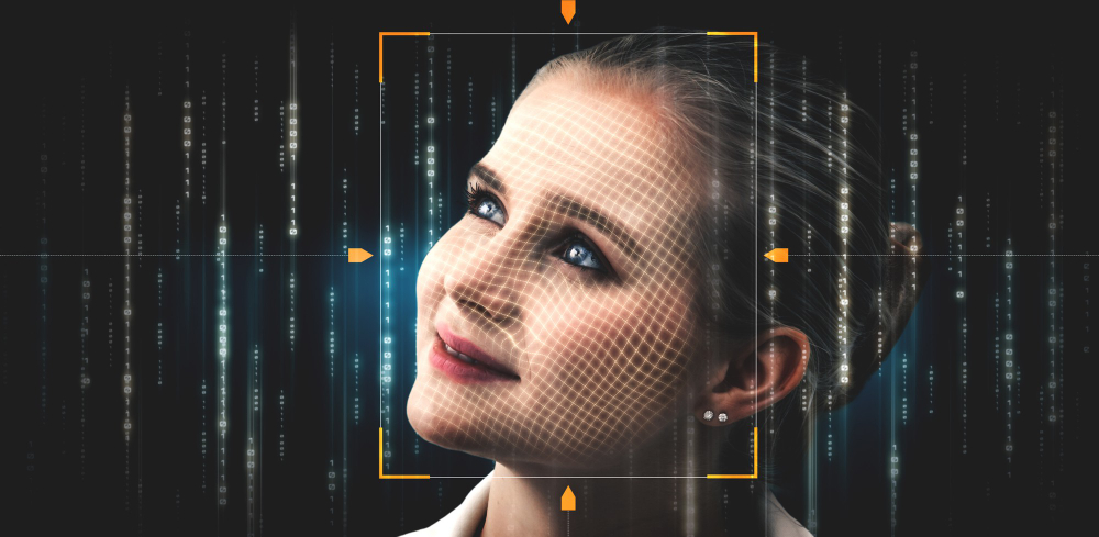 A woman's facial features being scanned by an AI avatar maker