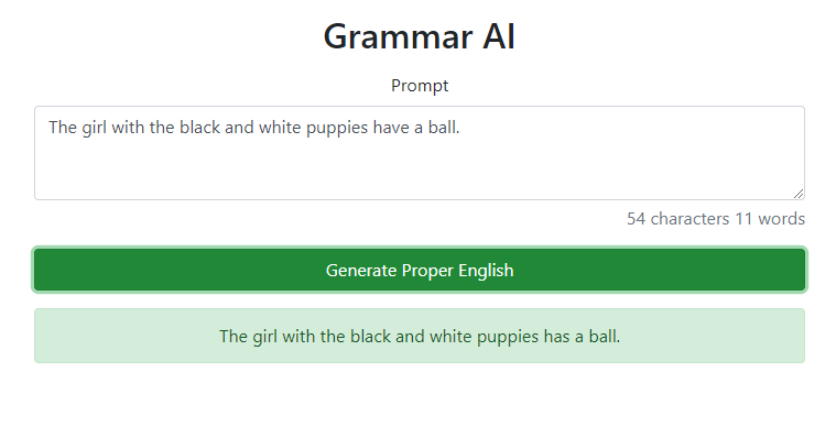 Grammar AI's dashboard with the generated result