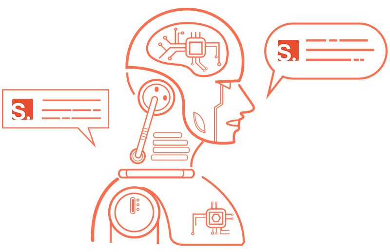A robot using Grammar AI to convert languages.