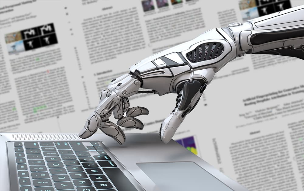 A robot using Grammar AI to write Science reports